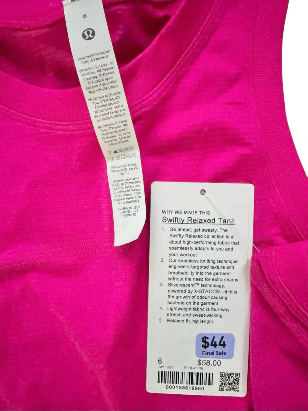 Lululemon Swiftly Relaxed Tank Top Pink Flare Size 6 NWT Hip Length